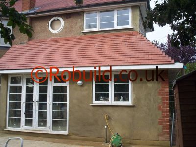 Kitchen extension pitched roof with roof tiles